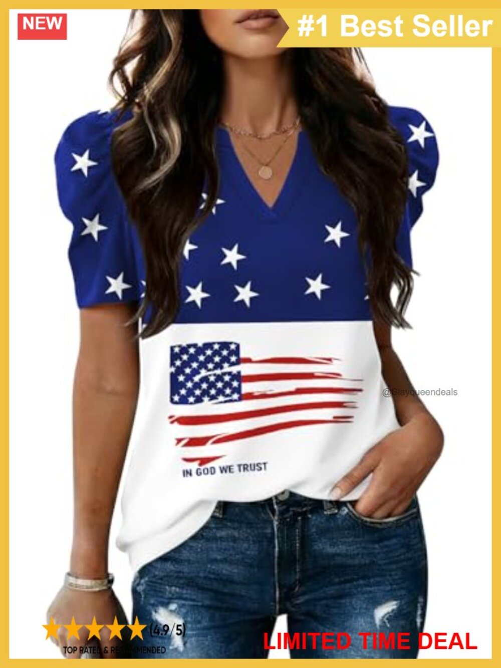 V Neck Puff Short Sleeve Blouse Casual Work Top